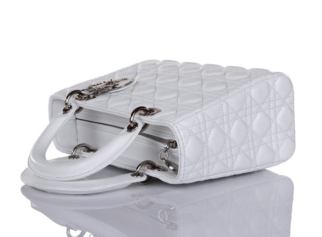 lady dior lambskin leather bag 6322 white with silver hardware